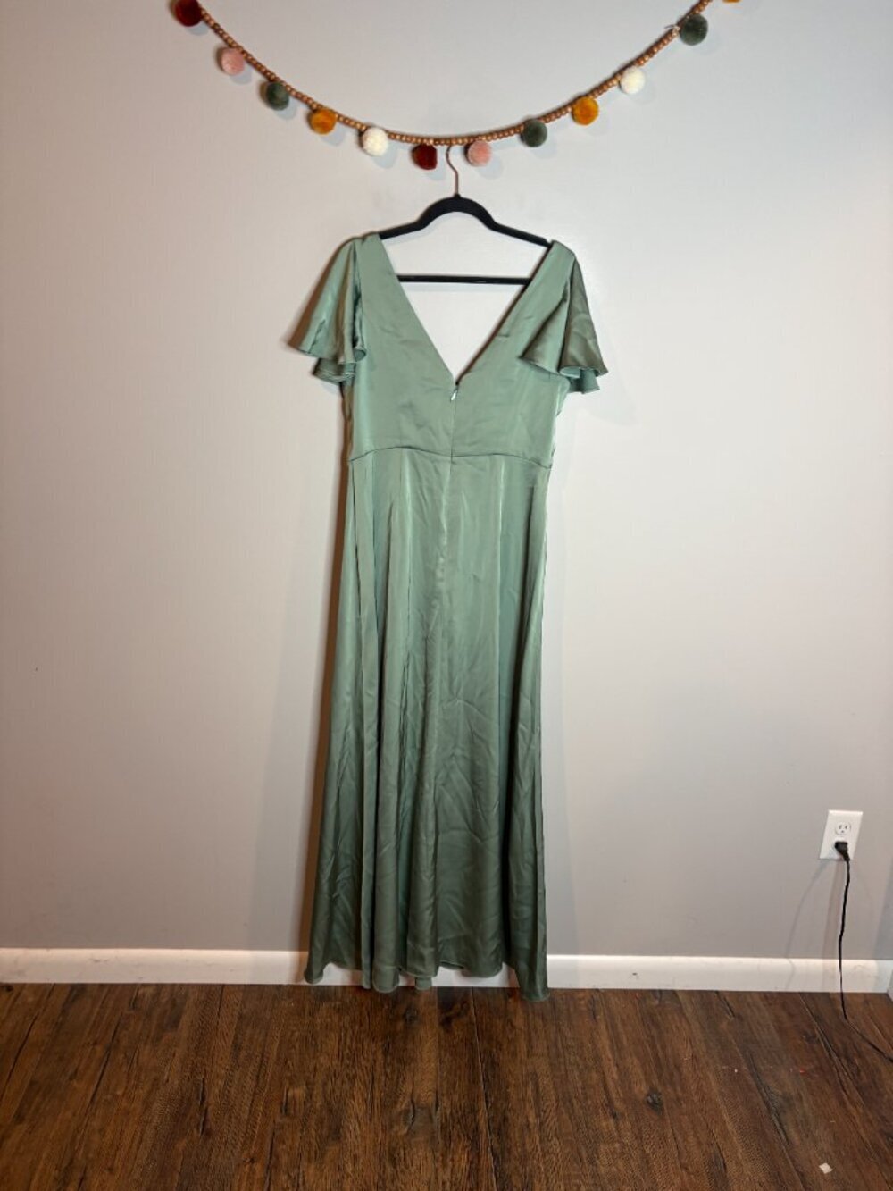 Azazie Soren Agave Green Maxi Dress Satin Stretch